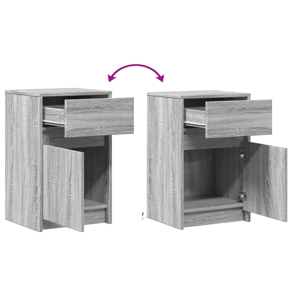 Comodini con Luci LED 2pz Grigio Sonoma in Legno Multistrato