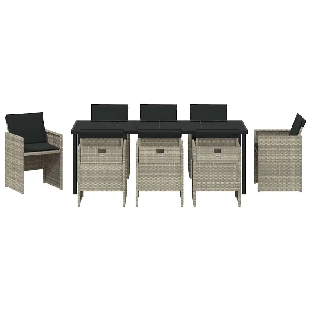 Set da Pranzo per Giardino 9 pcs Grigio chiaro polyrattan 3379963