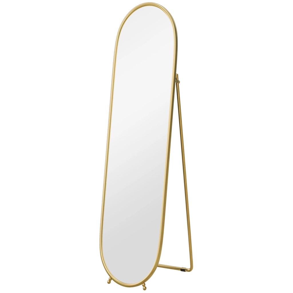 Specchio da terra ovale ULEVR 160x40 cm con supporto pieghevole e cornice in metallo dorata