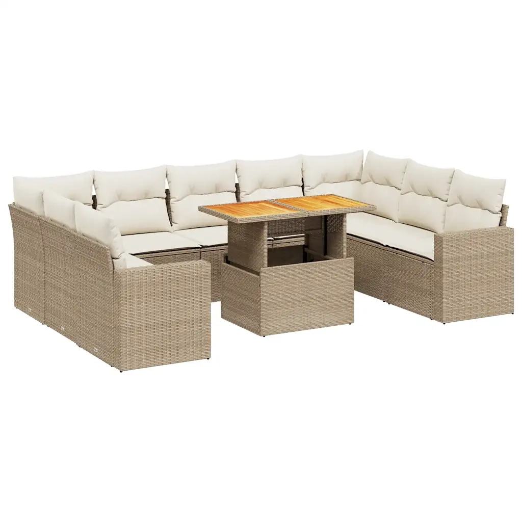 Set Divano da Giardino 10 pz con Cuscini Beige in Polyrattan 3271457