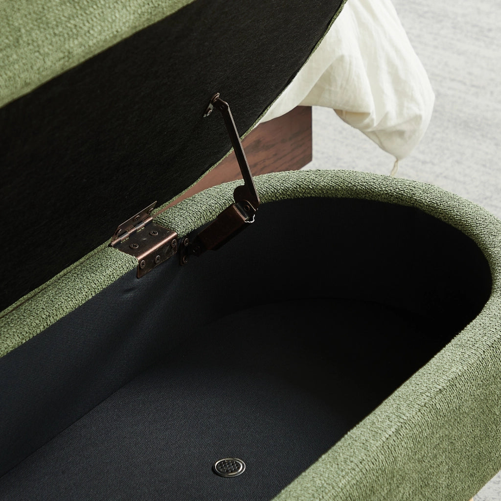 Panca Contenitore in Chenille 110 cm con Vano Ventilato Verde per Camera e Ingresso