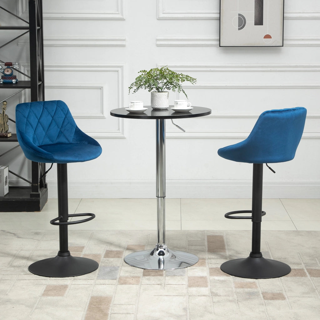 Sgabello da Cucina con Schienale ¨C zephmum ¨C Blu, Velluto, Metallo, 46x48x83-104cm