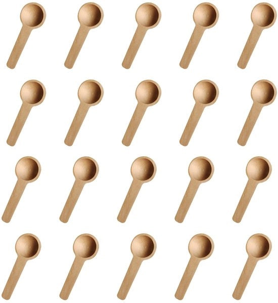 Set di Lepelli in Legno da 20 - Lepelli Mini in Legno - Lepelli da Tavola/Salsa/Raschiano - Utensili da Cucina Sostenibili - Dimensioni 6,8 x 2,5 cm - Adatto per un Utilizzo a Lungo Termine