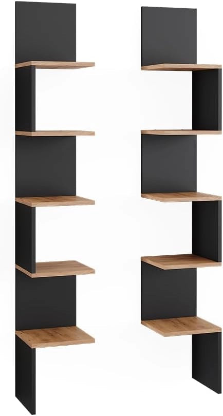 Scaffale a muro Paolo, Nero, 30 x 95 cm Set di 2, montabile per riporre libri e decorazioni