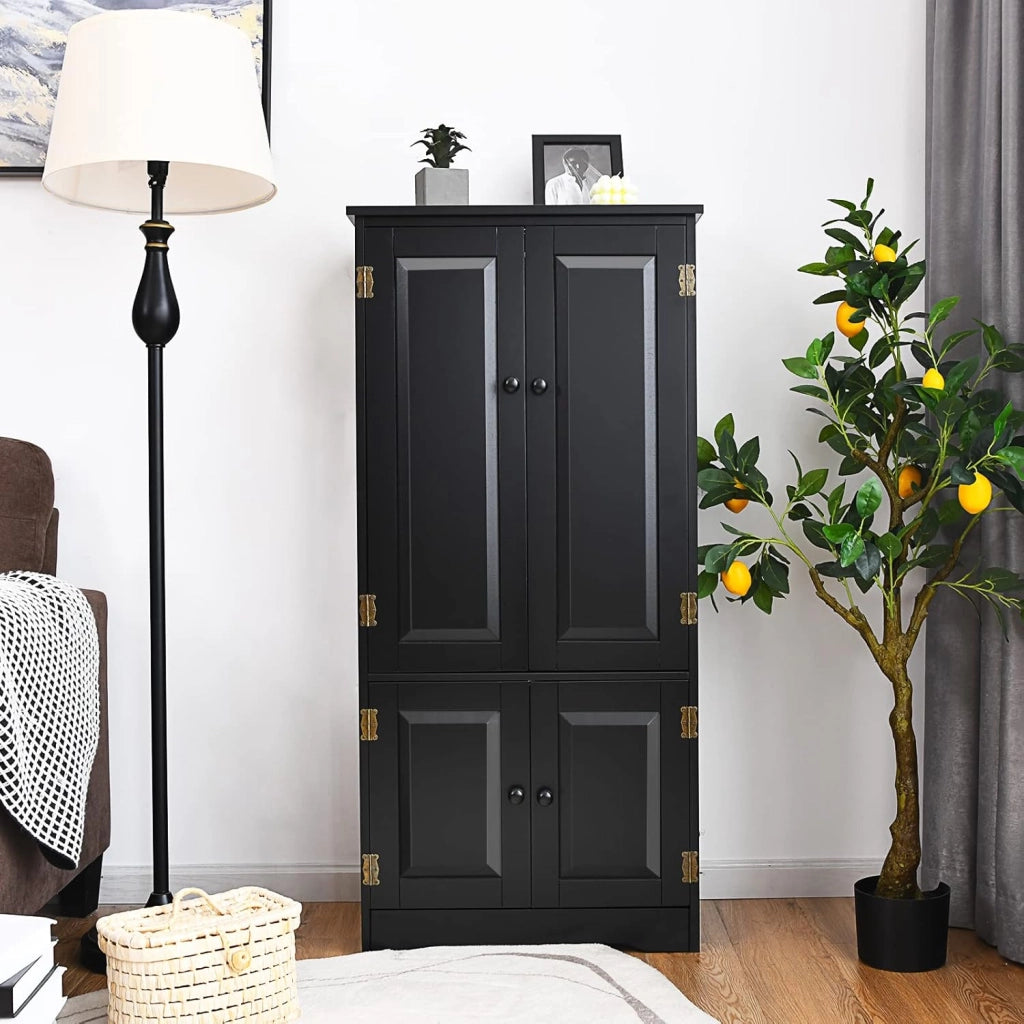 Mobile Multiuso, Armadio da Soggiorno, Credenza da Cucina in Legno, con 4 Ripiani, 58,5 x 31,4 x 123cm, Bianco e Nero (Nero)