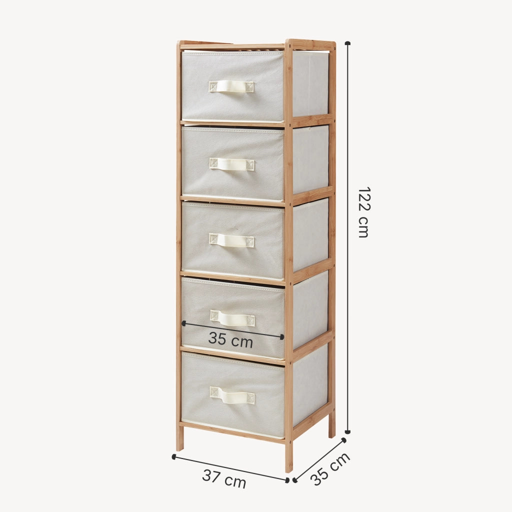 Cassettiera Maldon Comò Organizzatore con 5 Cassetti 122 x 37 x 35 cm - Naturale / Beige [en.casa]
