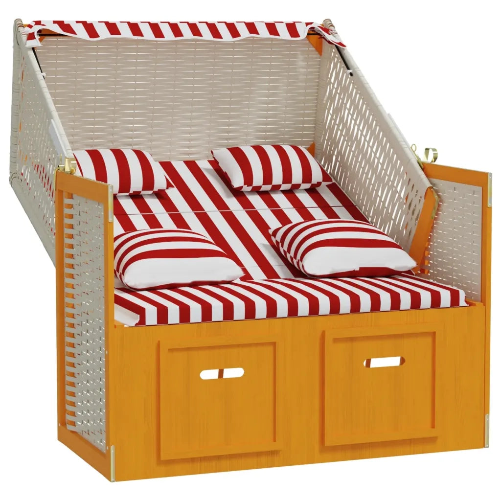 Strandkorb Cuscini Polyrattan e Legno Massello Rosso e Bianco cod mxl 23576