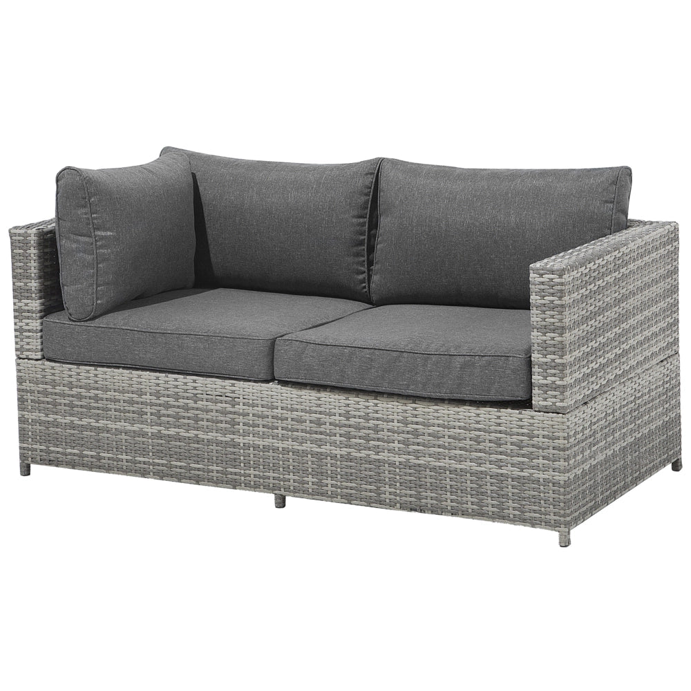 Divano ad angolo da giardino in rattan grigio con cuscini Tavolo quadrato in vimini per esterno con conversazione
