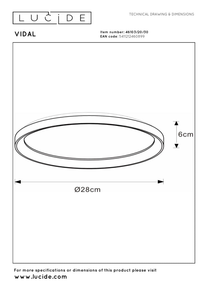 Plafoniera LED rotonda nera VIDAL Lucide 20W 2700K