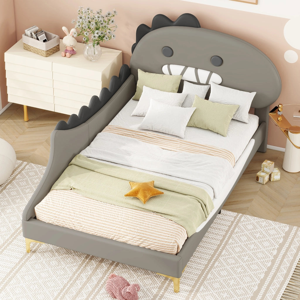Letto basso per bambini dinosauri in PU grigio 90x200 cm