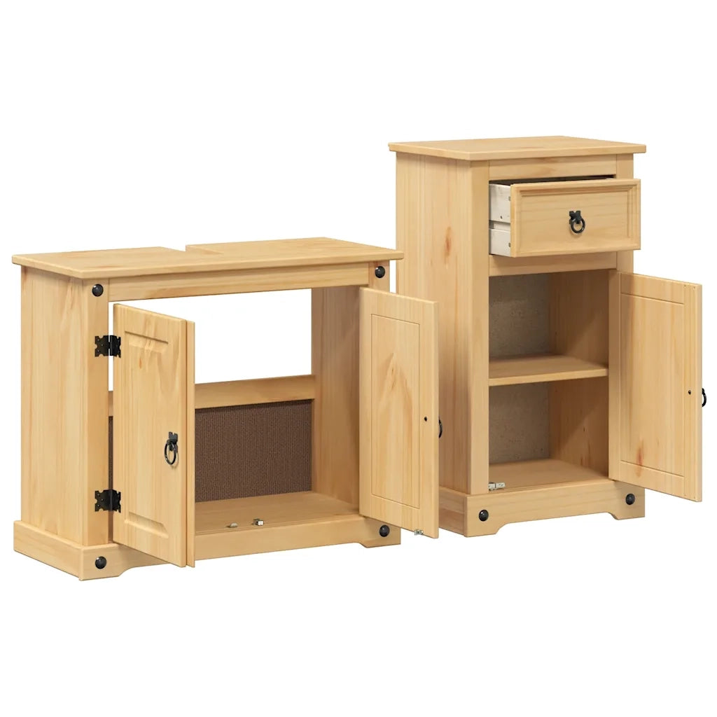Set Mobili da Bagno 2 pz Corona in Legno Massello di Pino