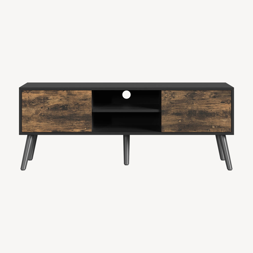 Mobile Porta TV Eskilstuna a 2 Ante e Ripiani 120 x 30 x 47 cm - Nero/ Color Legno Scuro [en.casa]