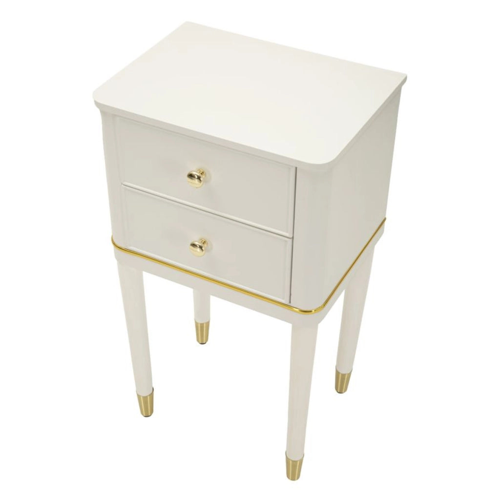 Comodino Camille in legno bianco con dettagli oro