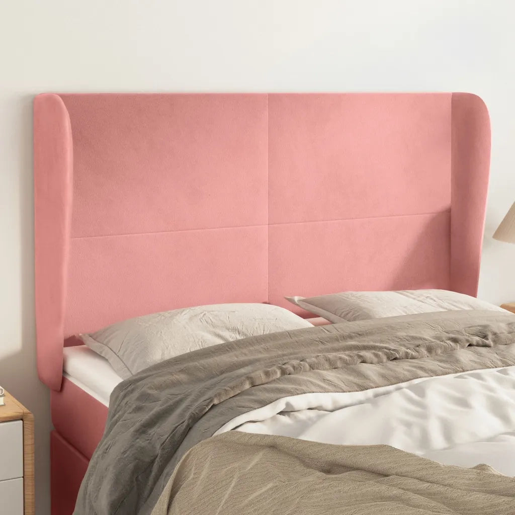 Testiera ad Orecchio-Testata con Orecchie Rosa 147x23x118/128 cm in Velluto 583898