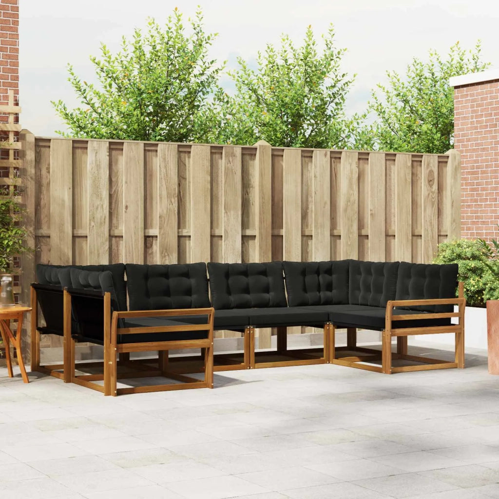 Set di divani da esterno con cuscino 6 pcs Naturale e Nero