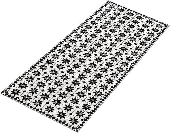 Tappeto in vinile con effetto mosaico, design a scacchi bianchi e neri, 66 x 160 cm, antiscivolo e impermeabile