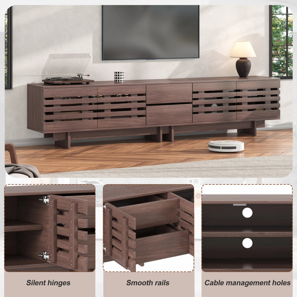 Mobile porta TV con 4 ante 2 cassetti 6 vani e passacavi per soggiorno e camera da letto in color noce 200 × 39,5 × 55 cm