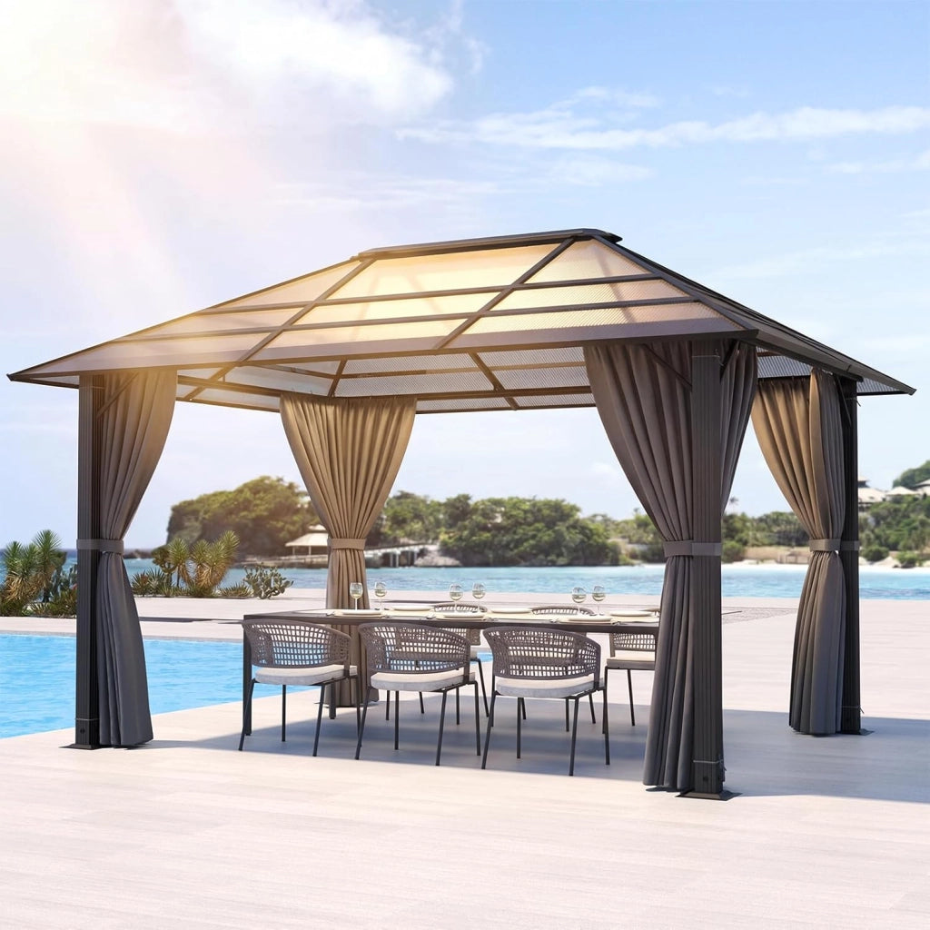 Gazebo 3 x 3 impermeabile con Luce LED, stabile, in alluminio, gazebo da giardino, con tetto fisso, protezione UV, adatto per scene esterne, grigio
