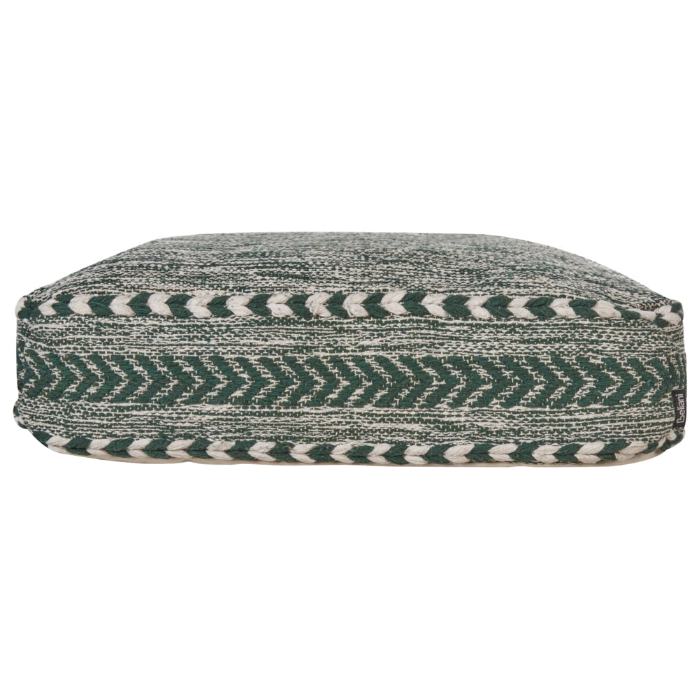 Cuscino da pavimento in cotone verde e bianco 60 x 60 x 12 cm Pouf quadrato con motivo geometrico boho moderno in tessuto