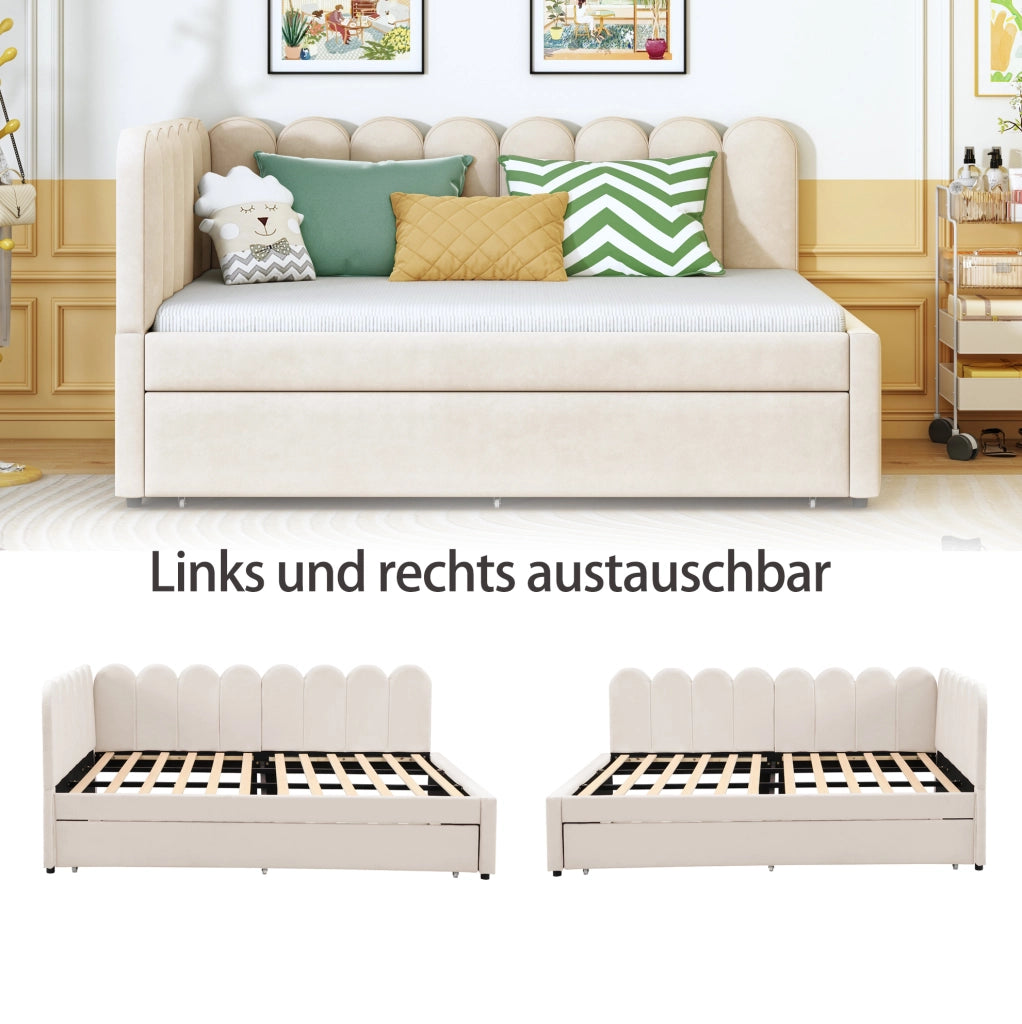 Divano letto a L 140x200 cm beige con letto estraibile