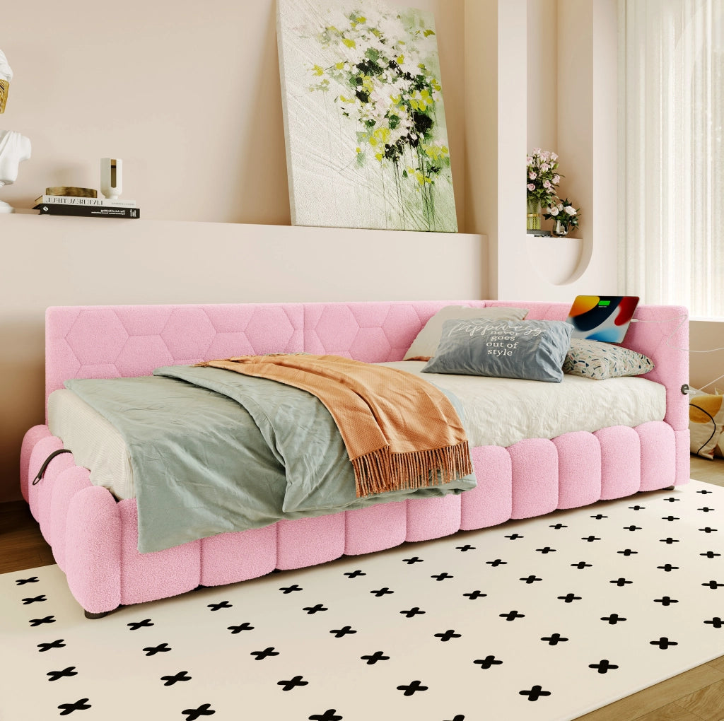 Daybed imbottito con alzata idraulica, LED e porte USB/Tipo C