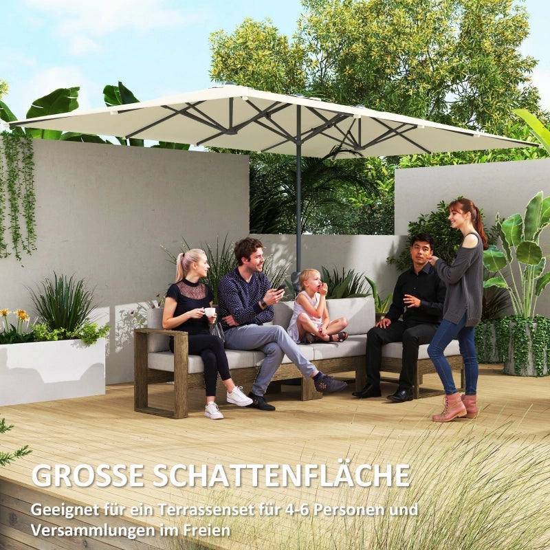 Doppio parasole 451 x 264 cm con manovella protezione UV 50+ struttura in alluminio impermeabile ideale per balcone patio e giardino colore bianco crema