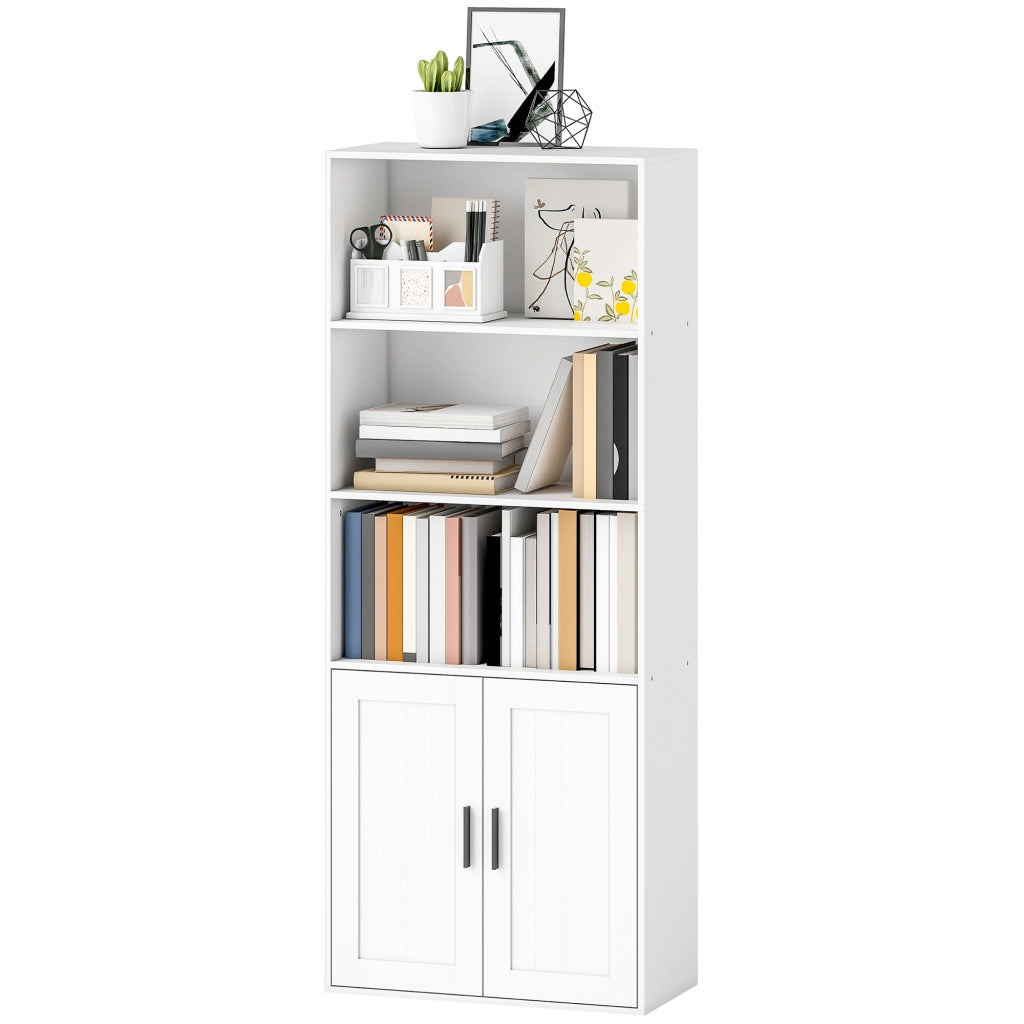 Libreria con Ripiani Aperti e Armadietto ¨C Zephmum ¨C Bianco 60x30x145.5 cm