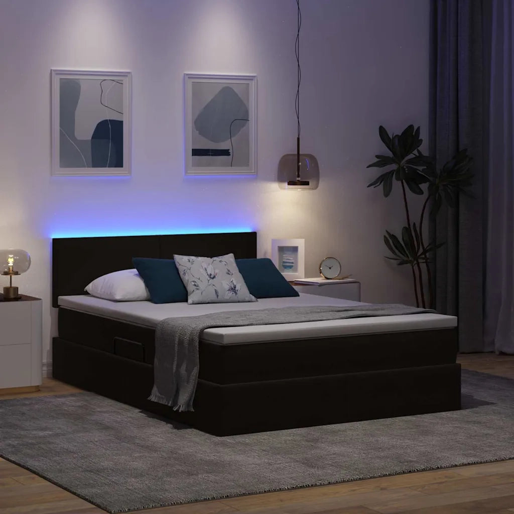 Letto con contenitore e LED con led Nero 140 x 190 cm Velluto 3371333