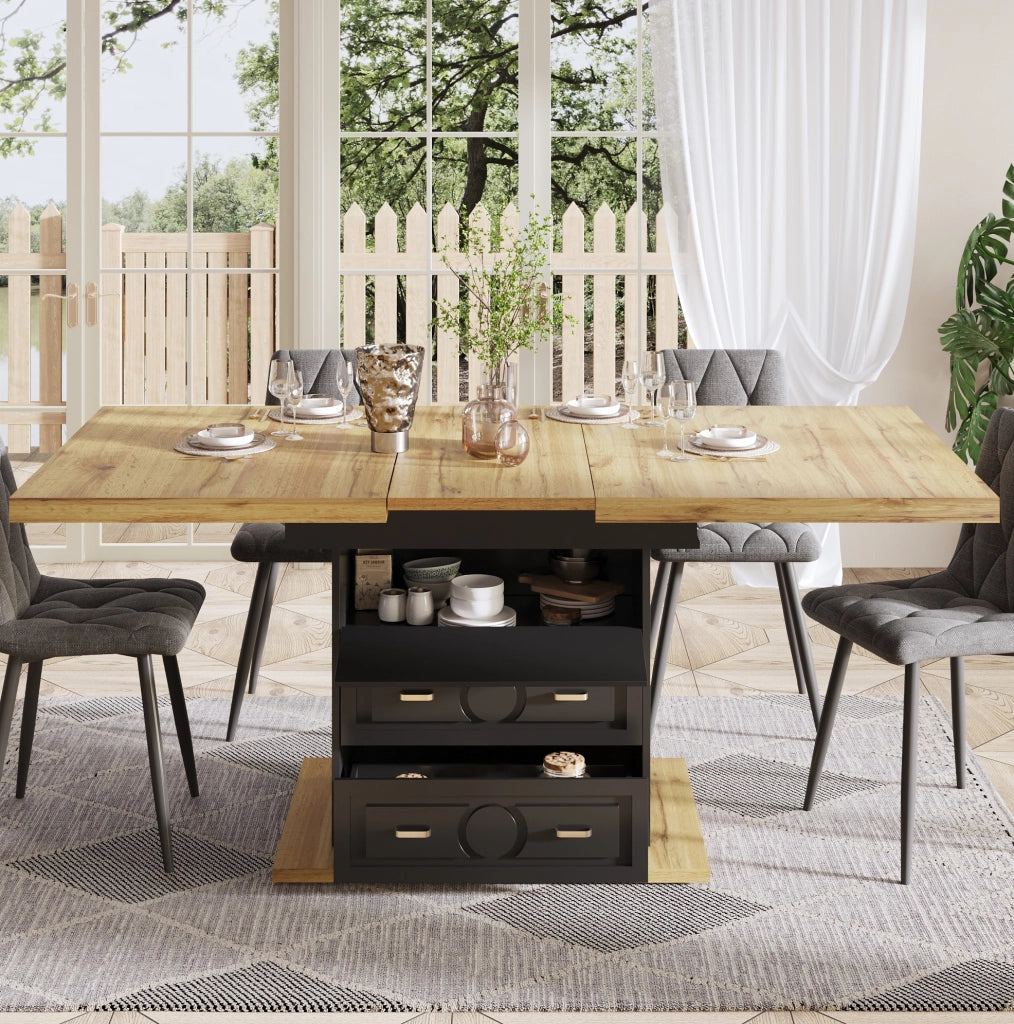 Tavolo da pranzo 110x80x75 cm estendibile con cassetti e vano con chiusura magnetica in MDF e metallo naturale