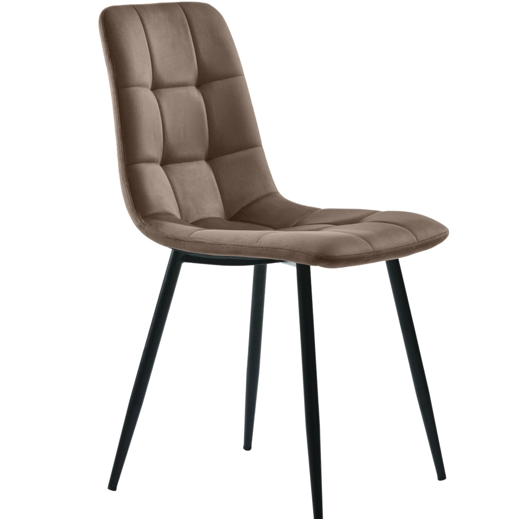 Set di 4 sedie da pranzo imbottite in velluto marrone con gambe in metallo
