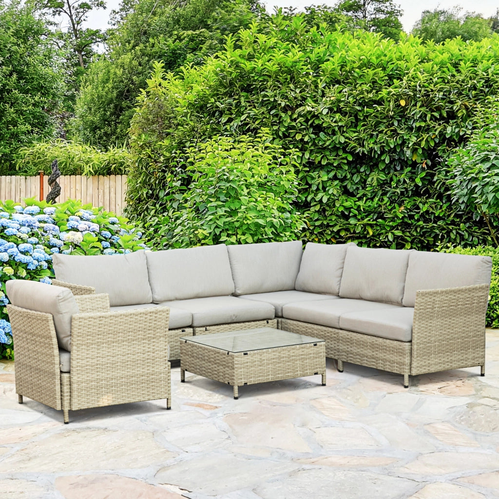 Salotto da Giardino 7 Pezzi Modulabile in Rattan PE con Cuscini, Beige