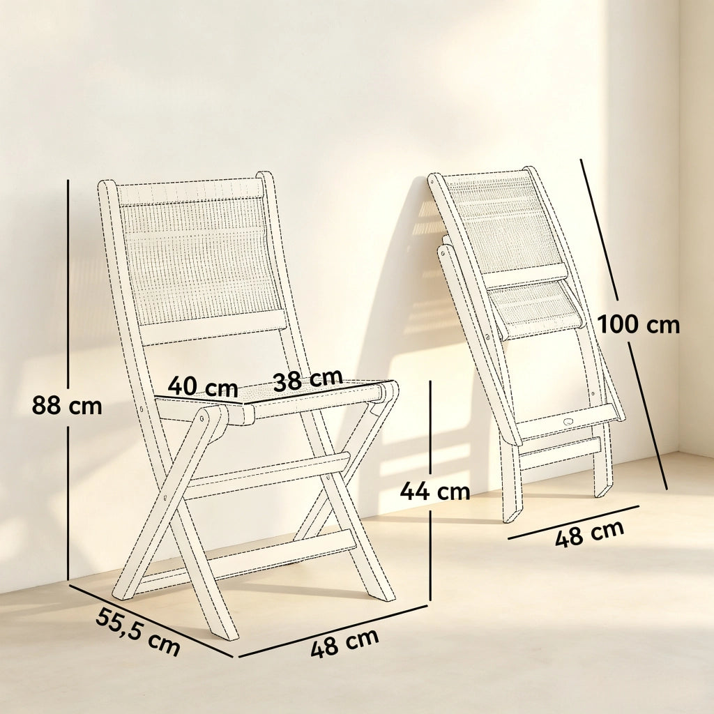 SEDIA DA GIARDINO PIEGHEVOLE 48x55,5x88 cm Beige/Naturale Set da 2 pezzi