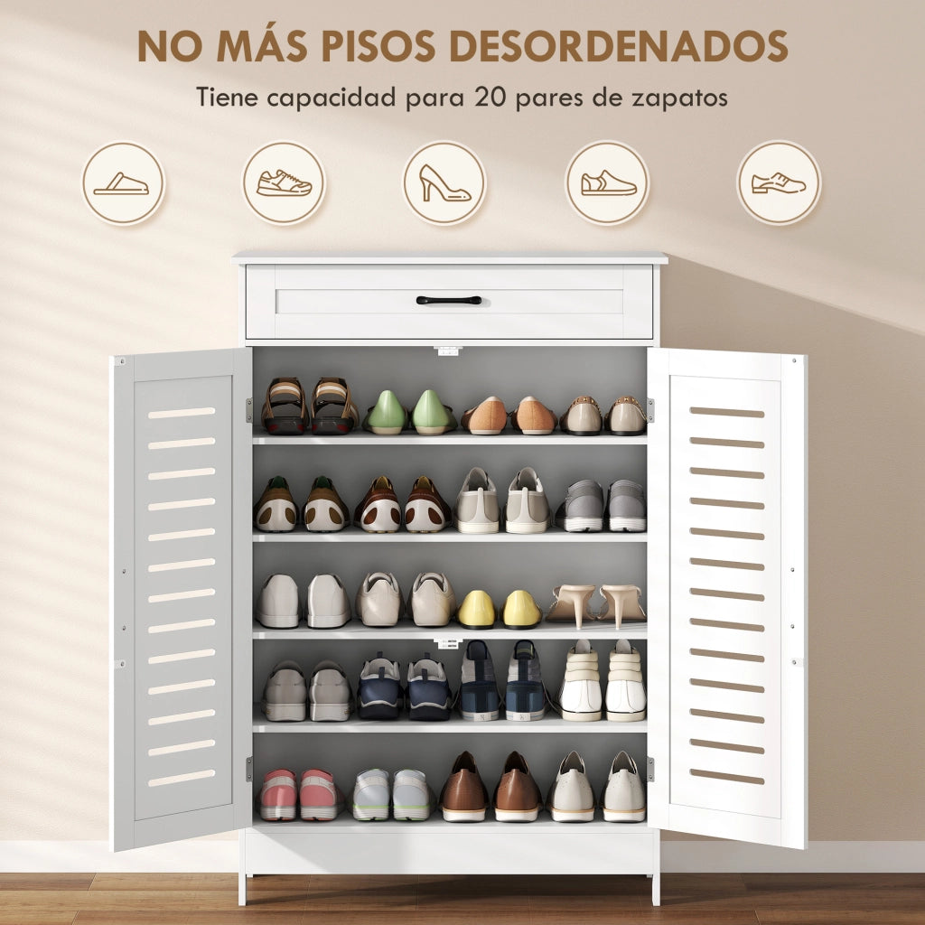 Armadio per Scarpe con Ante Griglia e Ripiani Regolabili ¨C zephmum ¨C Bianco 78x37x115,8 cm