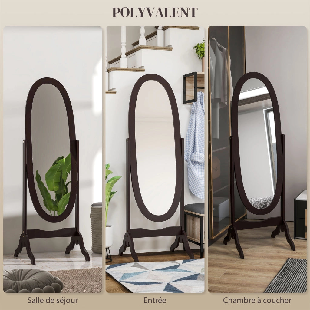 Specchio Ovale con Piede Shabby Chic Regolabile ¨C zephmum ¨C Marrone 48x46x147 cm MDF