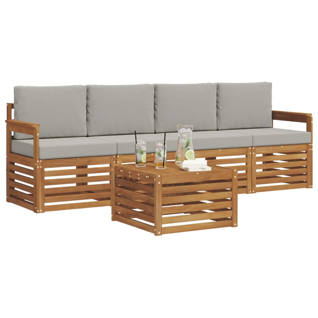 Set di divani da esterno 5 pcs Grigio Naturale e Chiaro