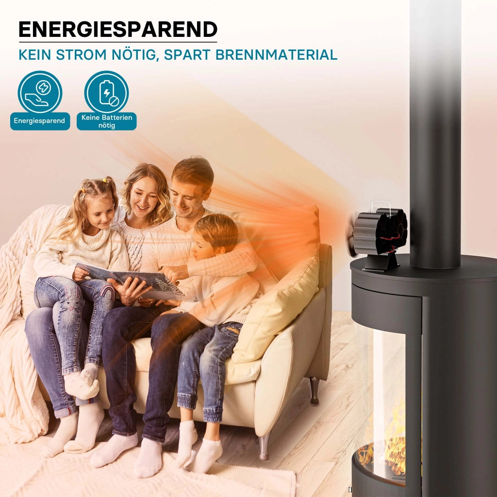 Ventilatore per stufa a legna camino, Doppia ventola con 12 pale, 60-350 °C, zero elettricità