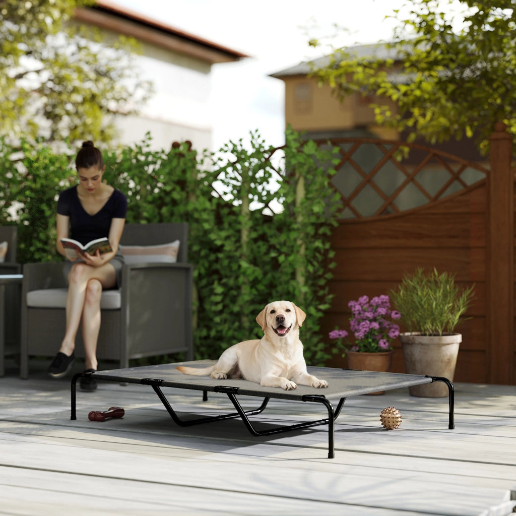 Lettino per Cani da Esterno Rialzato ¨C Xylo ¨C Struttura in Metallo Mesh Lavabile 152x94x23cm Grigio