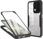 Hoes trasparente resistente allo shock 360 gradi con schermo protettivo per OPPO Reno 13 5G / OPPO Reno 13 5G. Nero. Strato protettivo in doppia lastra di silicone TPU + PC rigido.