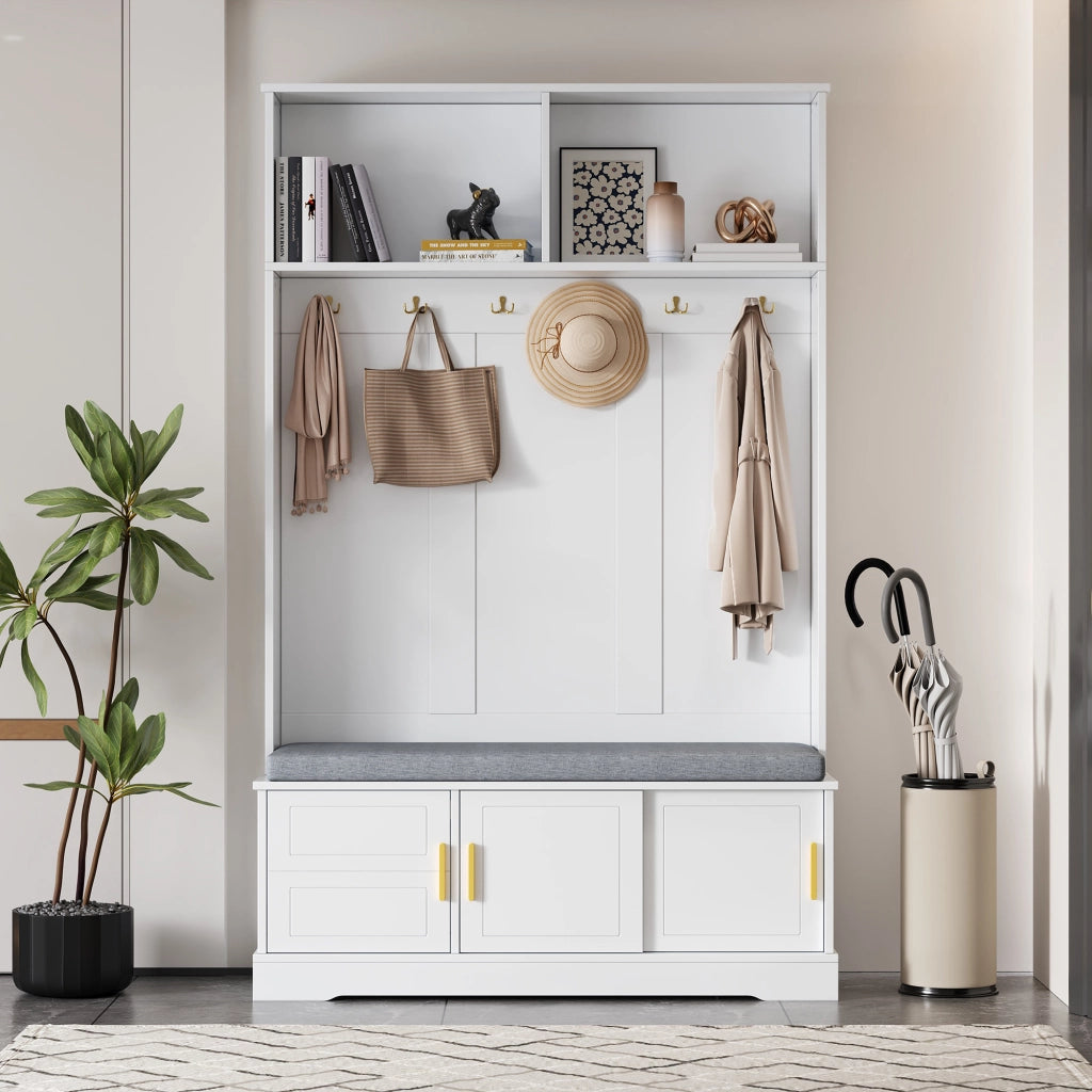 Appendiabiti con Panca Scarpiera e Ganci ¨C MINIMAL ¨C Bianco, Salvaspazio, 120x40x191 cm