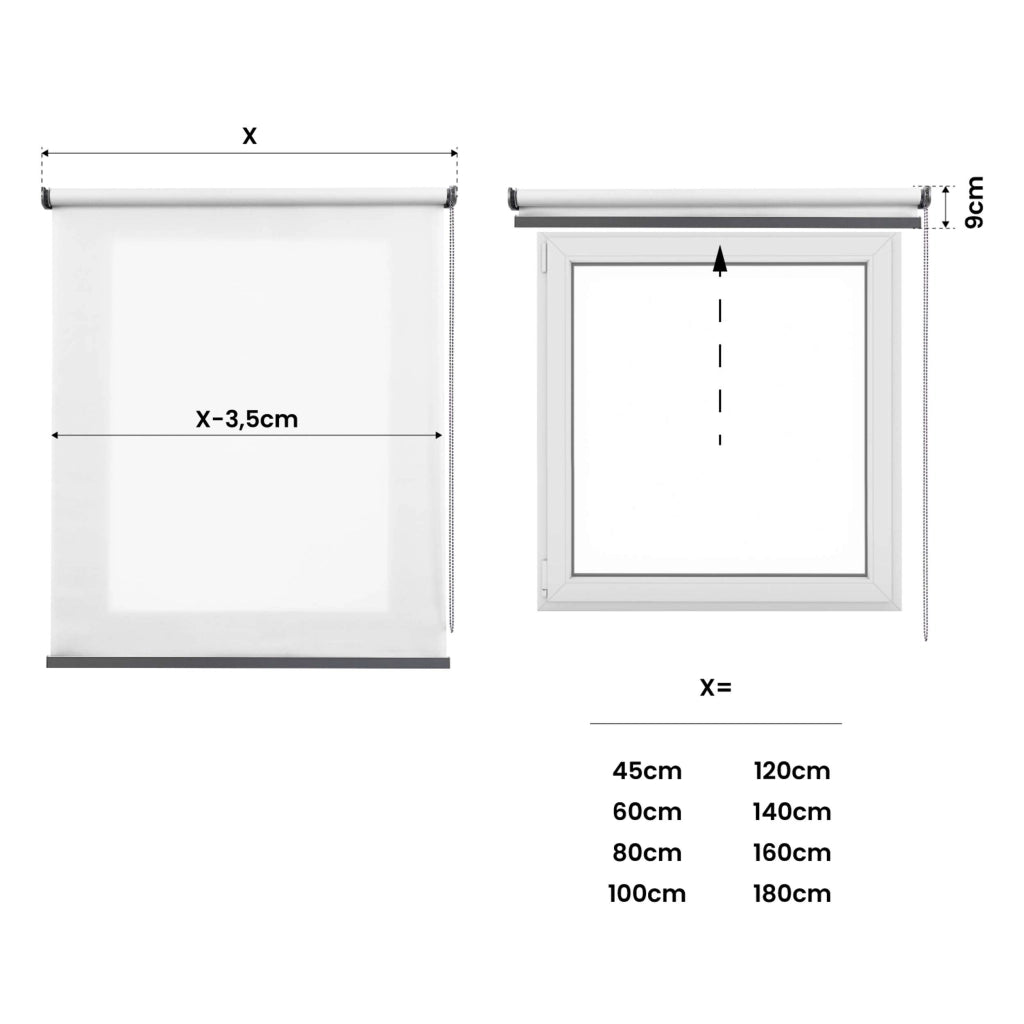 Tenda a Rullo traslucido Premium Finiture in Alluminio Bianco 45 x 180 cm