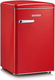 Severin rks 8830 mini frigorifero retrò 108l, frigorifero piccolo e silenzioso con diversi scomparti, congelatore 13l e portabottiglie, 37 db, classe energetica d, rosso
