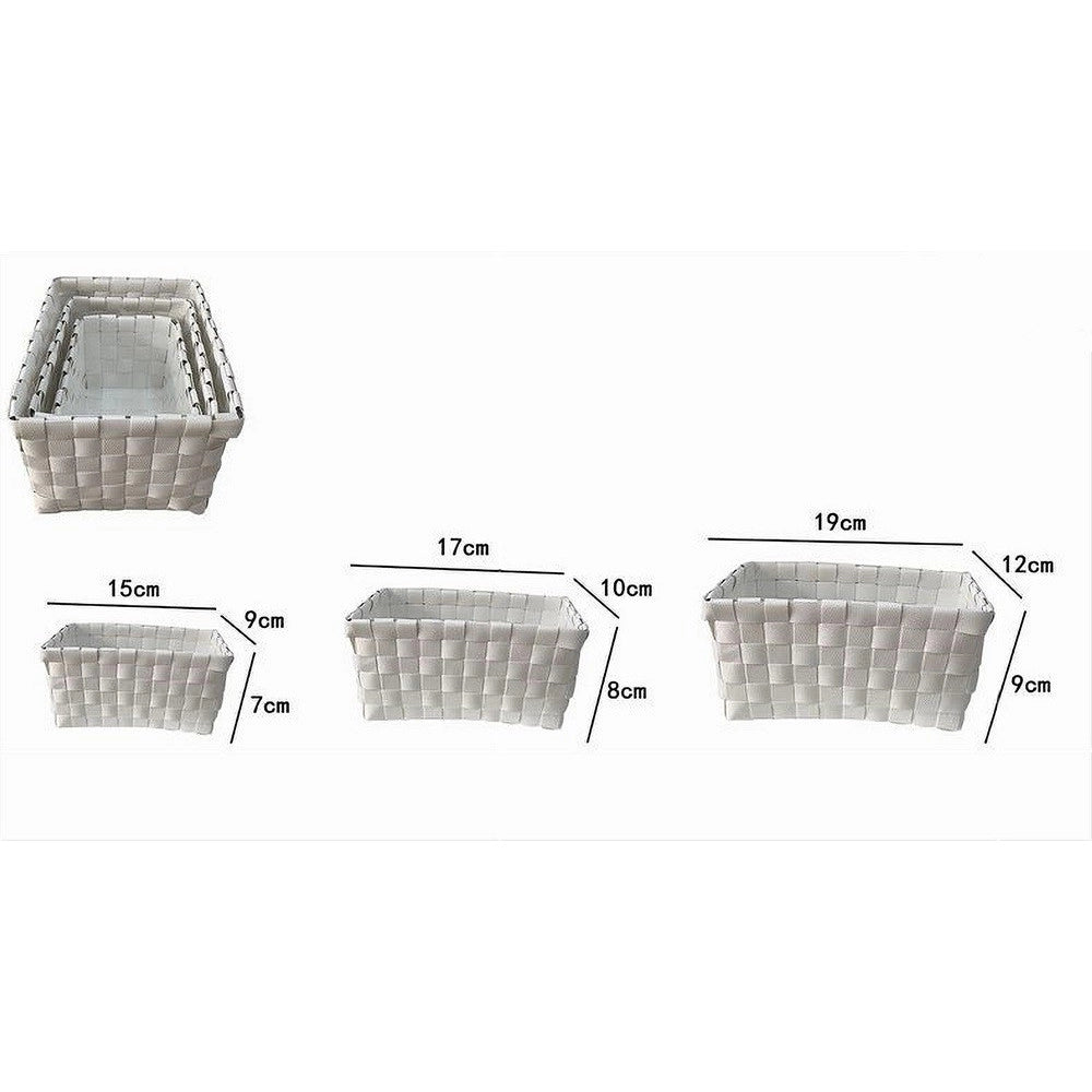 Trade Shop - Set 3 Pz Cestini Portaoggetti Organizer Tessuto Bagno Rettangolari Bianco 59080 -