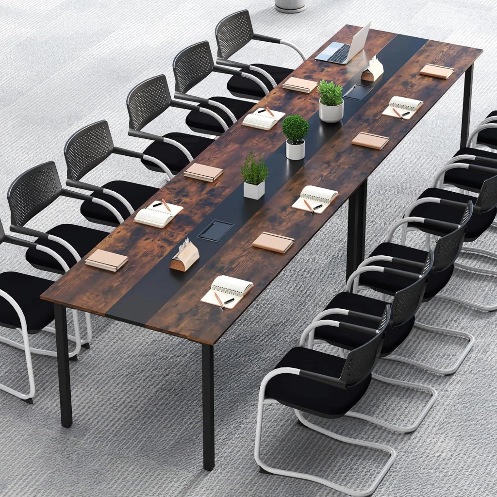Tavolo da Conferenza 180 x 90 cm, Tavolo Rettangolare Grande per Riunioni per 8-10 Persone con Passacavi per Ufficio e Sala Riunioni