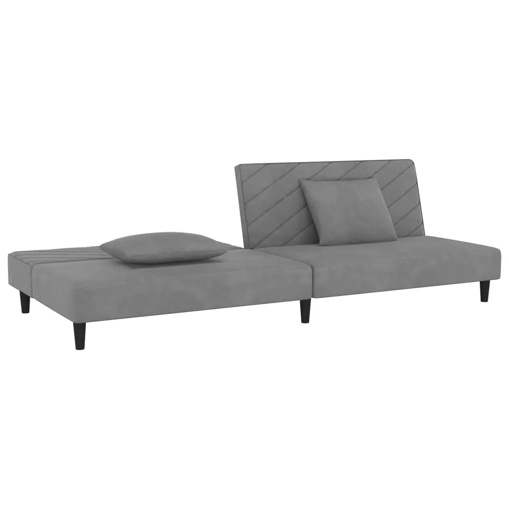 Divano Letto a 2 Posti con 2 Cuscini Grigio Chiaro in Velluto 375910