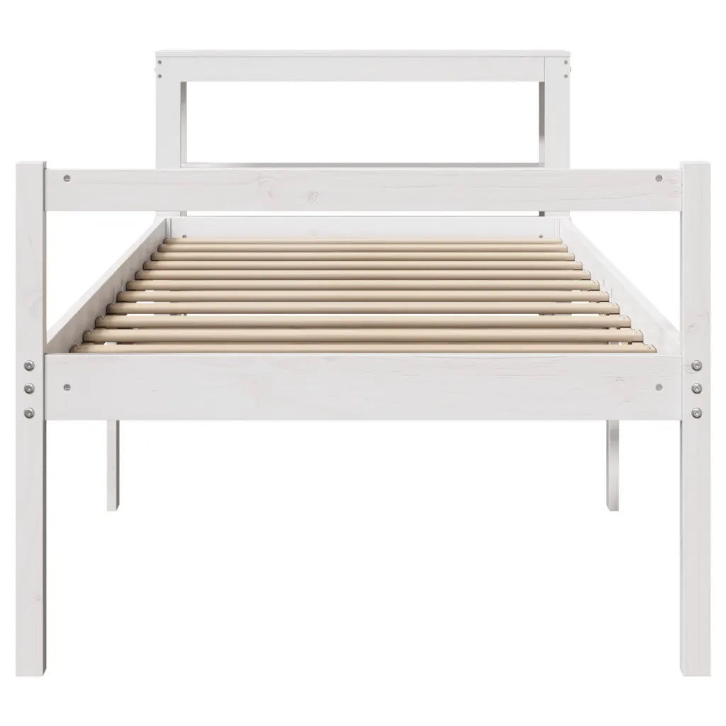 Letto singolo | Letto per adulti | Letto Anziani con Testiera Bianco 90x190 cm Legno Massello Pino