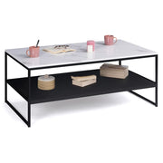 IDMarket - Tavolino con doppio piano, effetto marmo e legno nero, base in metallo ALASKA