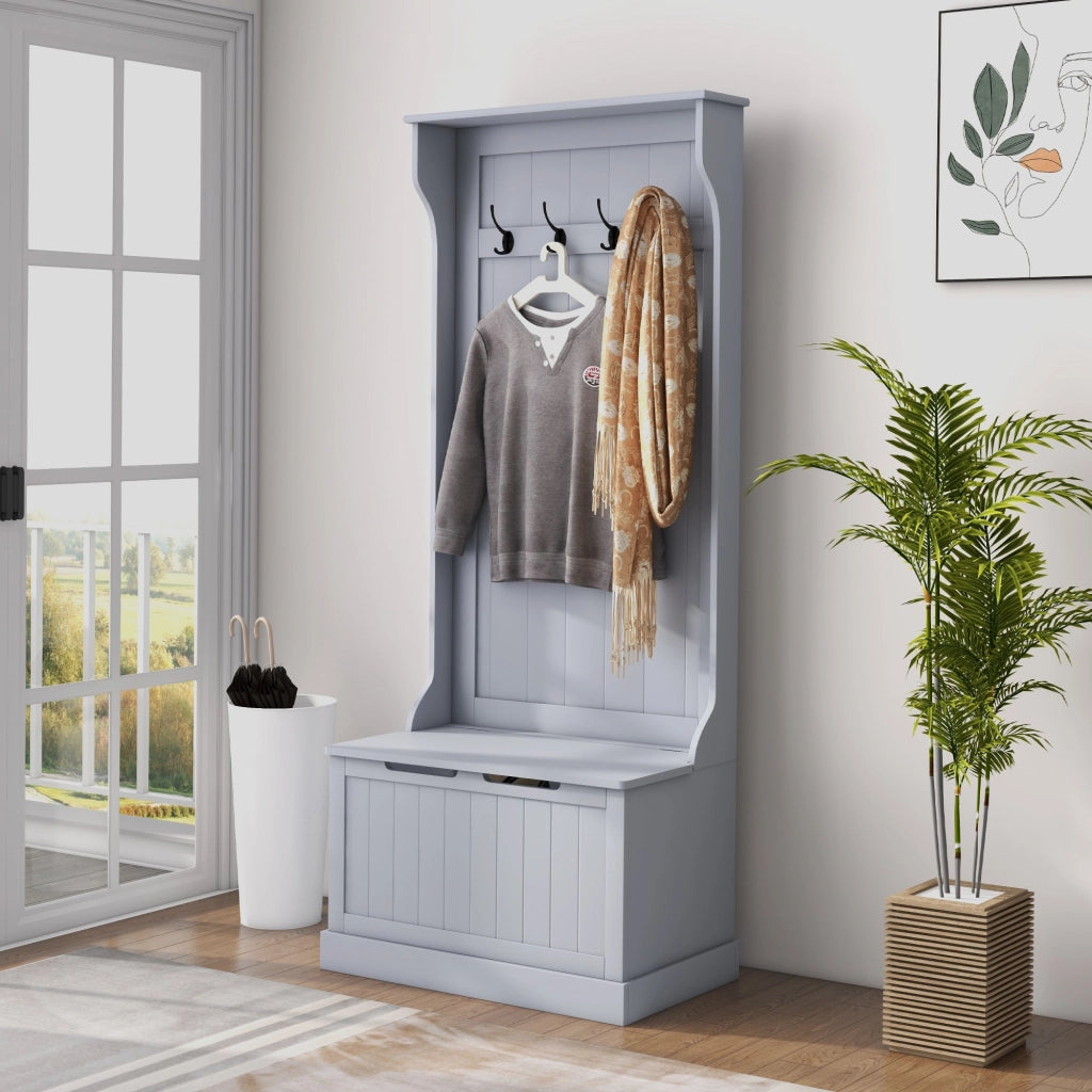 Mobile Appendiabiti con Panca Contenitore 71,5x39,5x170 cm in Legno Grigio
