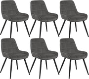 Set di 6 Sedie da Pranzo con Schienale Curvo, Sedie Ergonomiche in Velluto e Metallo, Poltroncina imbottita per Salotto, Ufficio, Camera da Letto, Grigio scuro BH331dgr-6