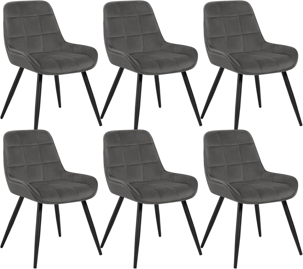 Set di 6 Sedie da Pranzo con Schienale Curvo, Sedie Ergonomiche in Velluto e Metallo, Poltroncina imbottita per Salotto, Ufficio, Camera da Letto, Grigio scuro BH331dgr-6