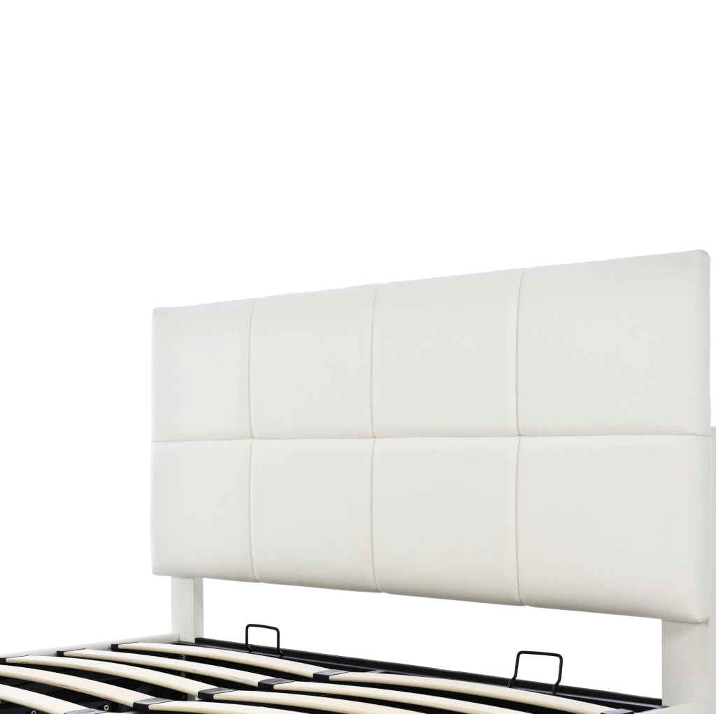 Letto imbottito 140x200 cm con LED e contenitore idraulico in MDF; metallo e pelle